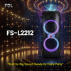 FOL FS-L2212 powerful party speaker with dual-ring RGB lights and immersive sound, designed for unforgettable events.