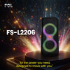 FOL FS-L2206 portable party speaker with dual RGB ring lights, built for powerful sound and easy mobility.