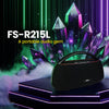 FOL FS-R215L portable Bluetooth speaker with LED lighting, ideal for home or party use, displayed on a futuristic crystal stage