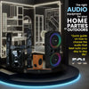 FOL audio system lineup including FS-L1206, FS-T868 and sound towers for home theaters, outdoor events, and family gatherings