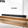 The Black long stick soundbar by FOL |folntech, placed on the wooden table, and the model name is FS-M235