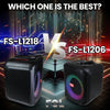 FS-L1218 vs FS-L1206 comparison image of FOL portable Bluetooth speakers with LED lights and karaoke function