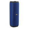 Front view of the FOL D10 Bluetooth speaker – A cylindrical, blue wireless speaker with a fabric texture and a compact design.