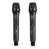 Two black FOL FH-283 wireless microphones standing side by side, featuring control buttons and the FOL logo