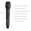 A detailed view of a black FOL FH-283 wireless microphone with labeled parts, including a power adapter, colored filters, and accessories.