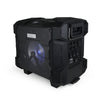 Side View with Blue Light Side view of FS-L1088 Karaoke Machine featuring Bluetooth and USB playback support.