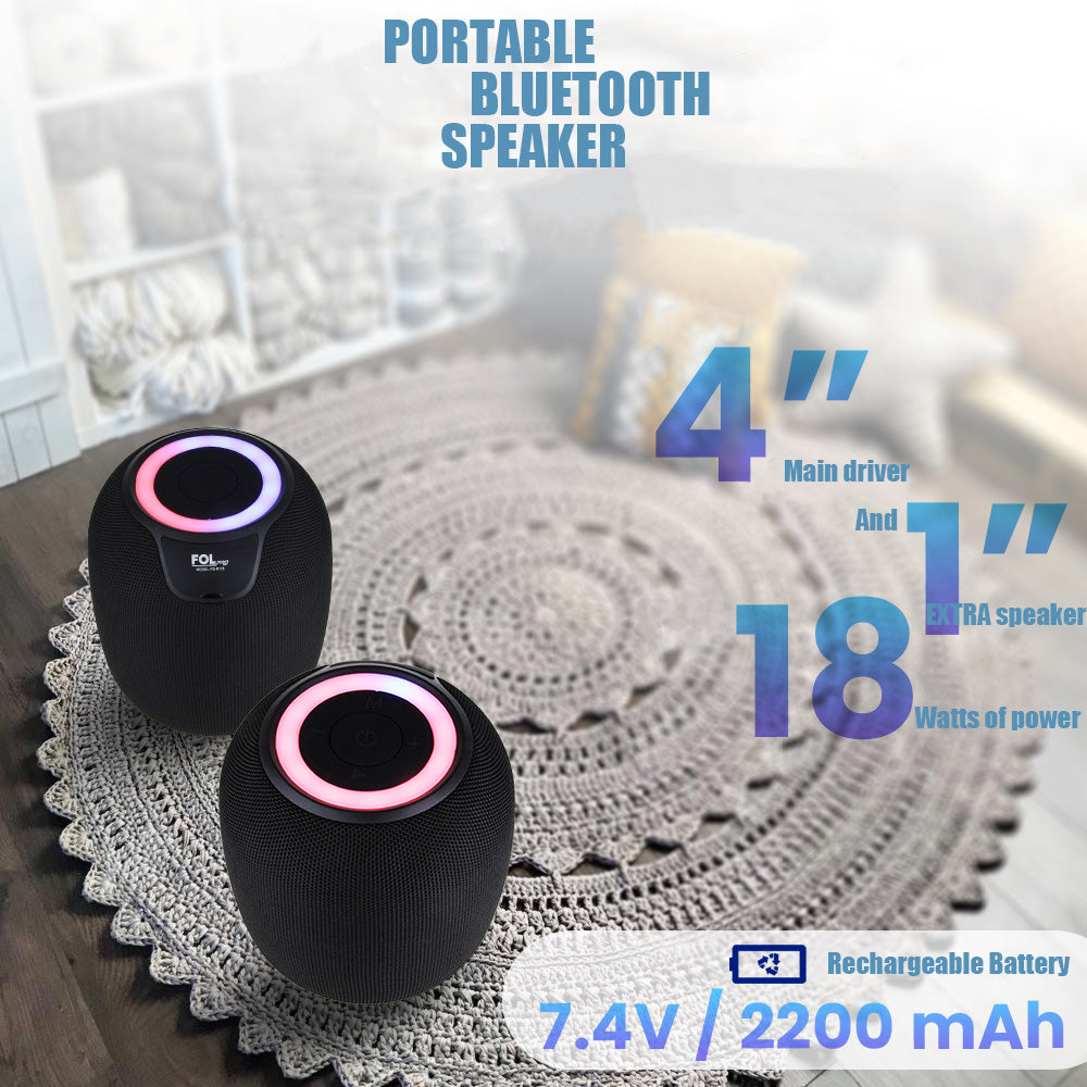 FOL FS-R118 portable Bluetooth speaker with RGB lighting and front control panel