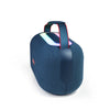 angled view of Portable Speaker R318, highlighting its portable handle, 3.5-inch and dual 2.2-inch speakers, and sleek fabric finish.