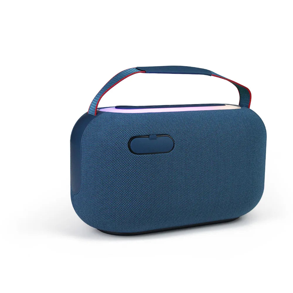 Back side view of FOL Portable Speaker R318, displaying USB, TF card, and AUX input ports, ideal for on-the-go entertainment.