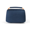A blue FOL FS-S150 portable speaker with an orange handle, showcasing its front view with a circular light ring and textured surface.