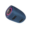 A rear view of the blue FOL FS-S150 portable speaker, displaying the port and handle strap.