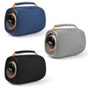 A comparison image of the FOL FS-S150 portable speaker in three colors: blue, black, and gray, each with an orange handle and circular light ring.