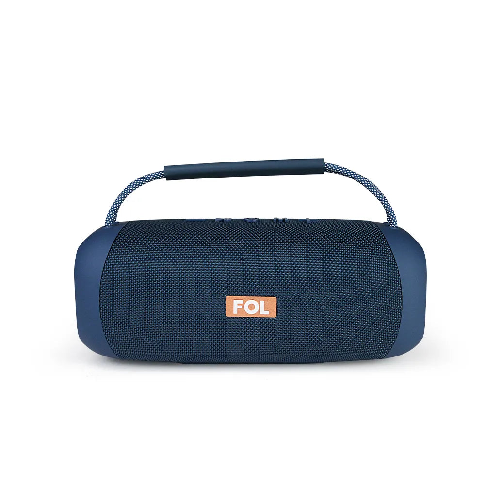 Main Image: "FOL FS-S263 Portable Bluetooth Speaker in navy blue with a sleek handle design."