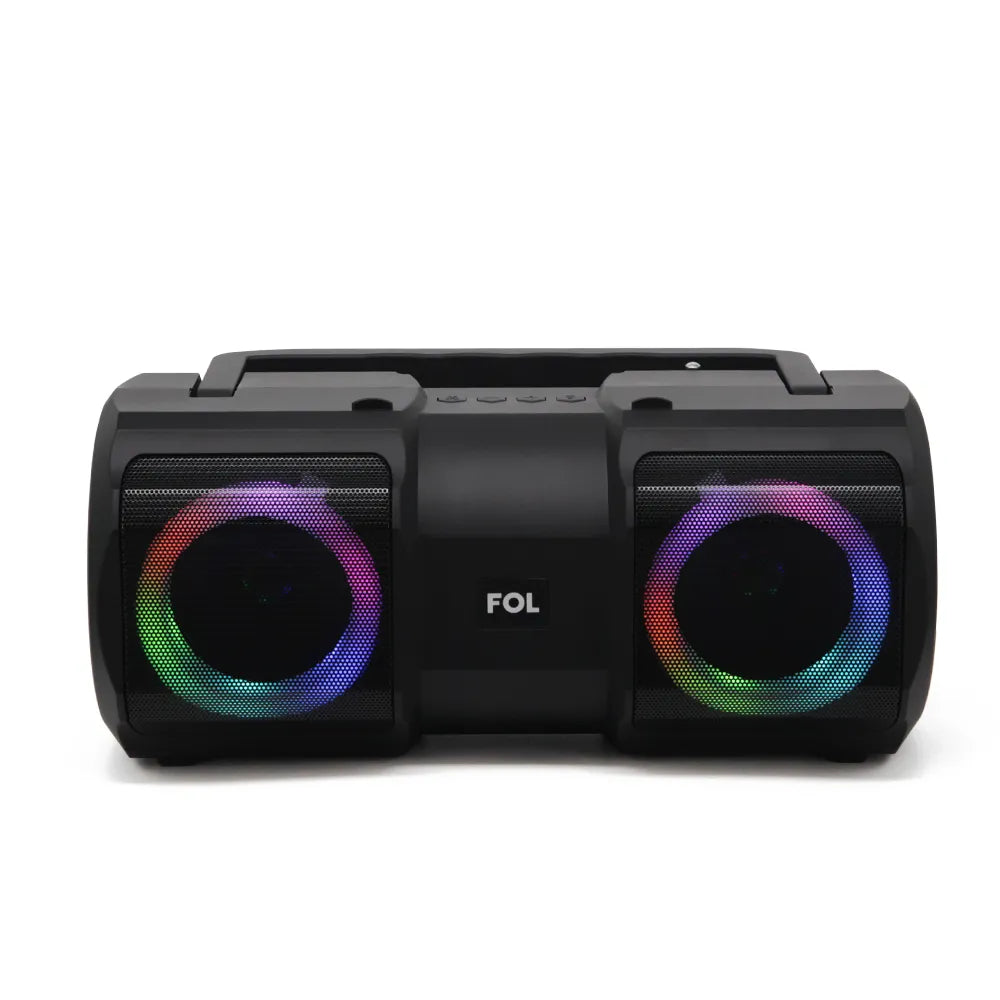Side view of the FOL FS-S886 showing RGB speaker lighting and 6.3mm mic input