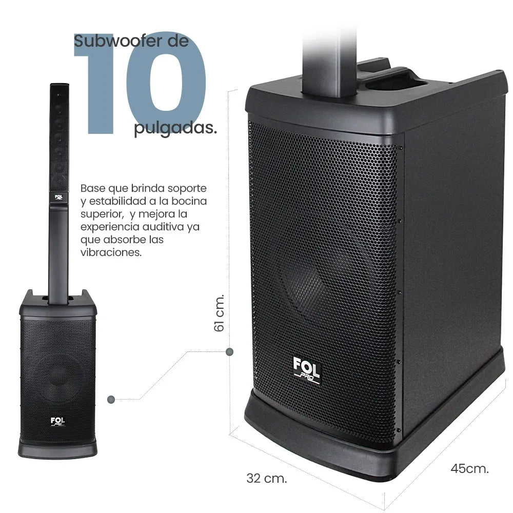 Powerful Bass: Close-up of the 10' subwoofer for deep bass and enhanced sound performance.