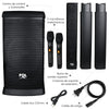 Accessory Overview: Included accessories such as a wireless microphone, remote control, power cord, and audio cable.
