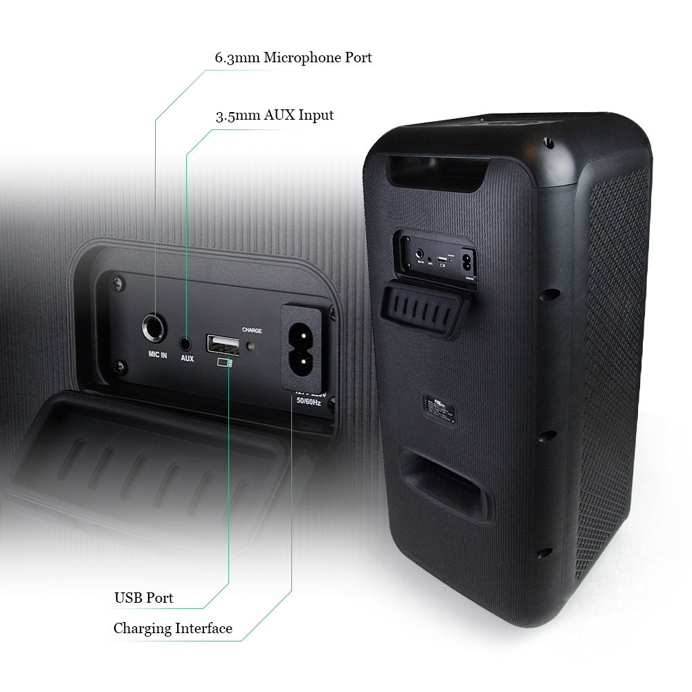 FOL FS-L2216 wireless speaker set with dual microphones, designed for karaoke and events