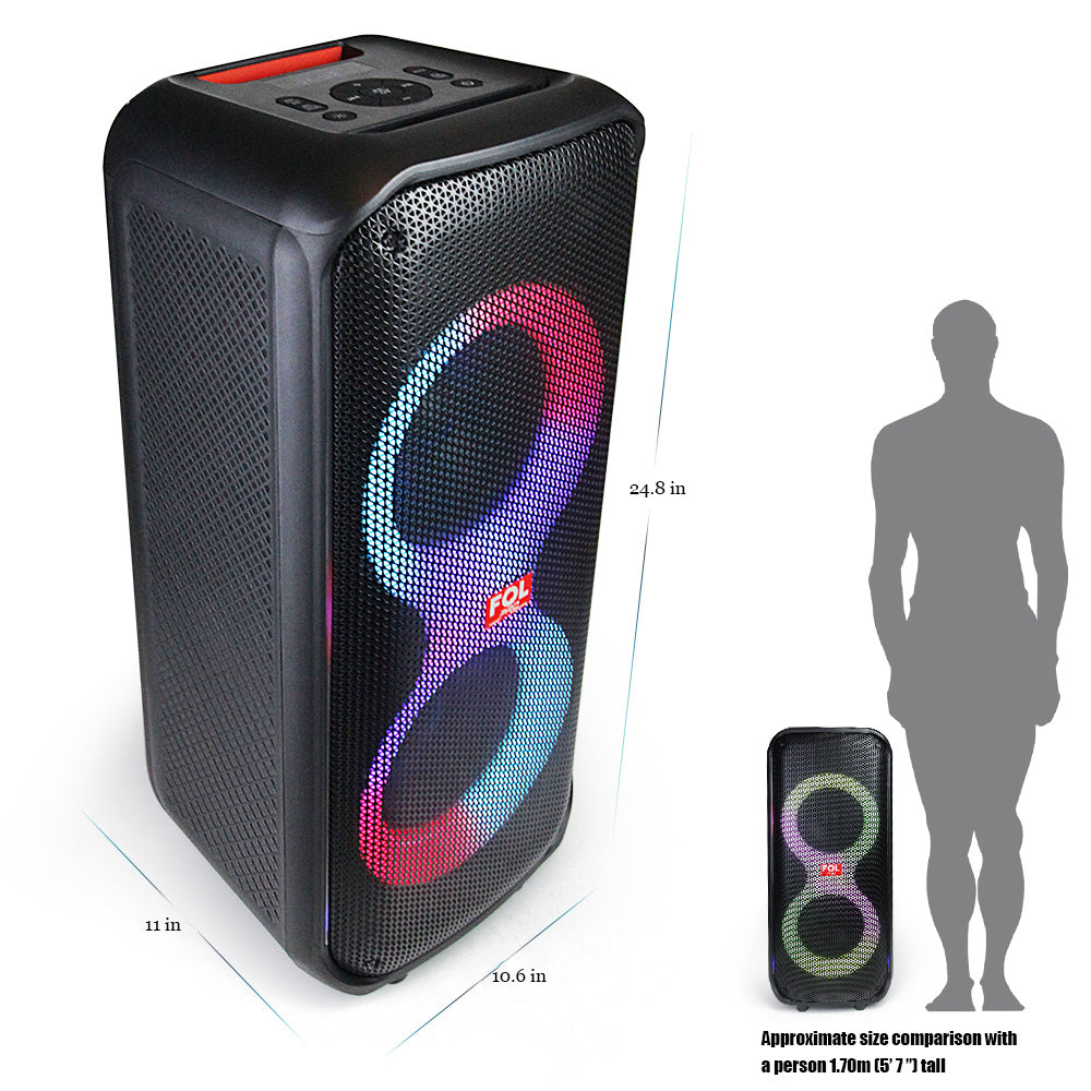 FOL FS-L2216 TWS Bluetooth speaker with dual LED woofers and vibrant light ring design