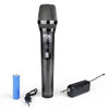 Portable wireless microphone with AA battery support and lightweight design for easy transport.