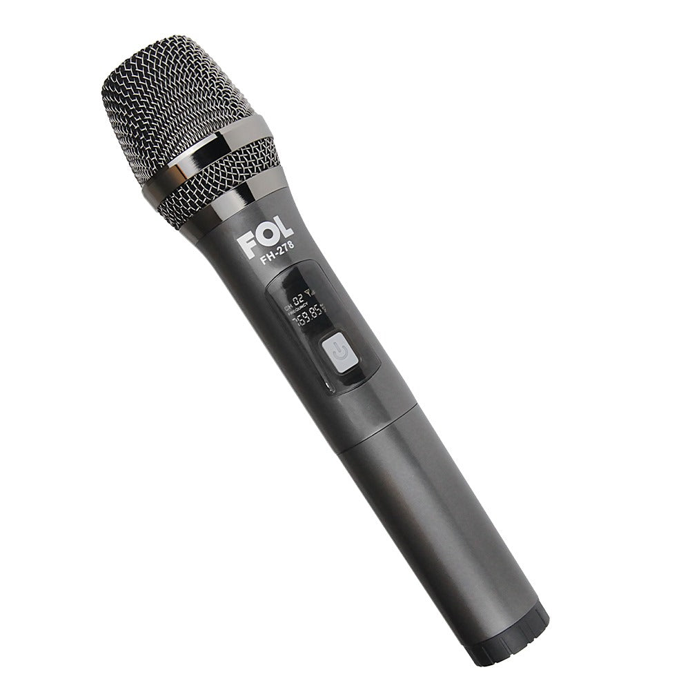 FOL FH-278 wireless microphone featuring a real-time screen display for battery and connection status.